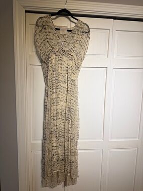 Johnny Was Cream Maxi Dress with Black Script Detailing